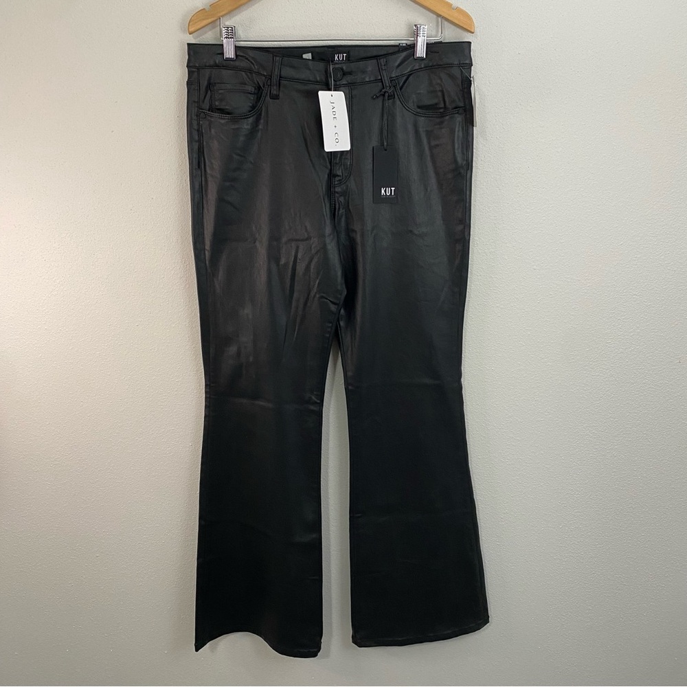 Kut from the Kloth NWT Ana High‎ Rise Fab Ab Flare Black Slick Pants Women’s 12